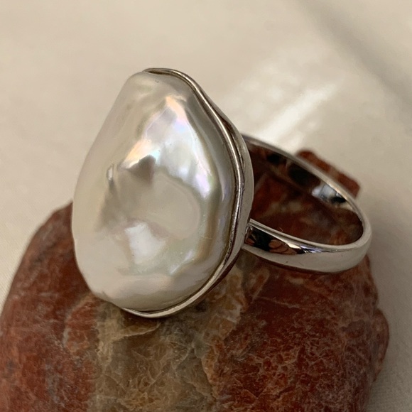 Keshi Cultured Baroque Freshwater Pearl Sterling Silver 925 Ring Size 7 US - Picture 6 of 12